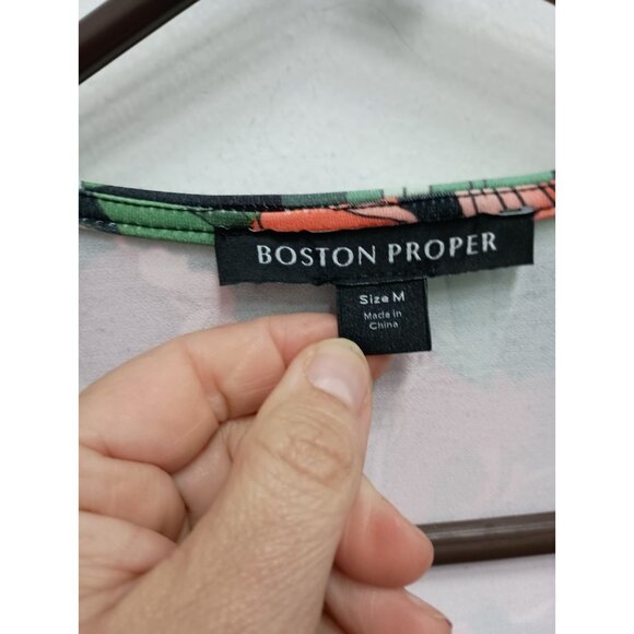 Boston Proper Womens BOHO Top Medium Multi Floral Faux Wrap Long Sleeve Carrier - Picture 3 of 8